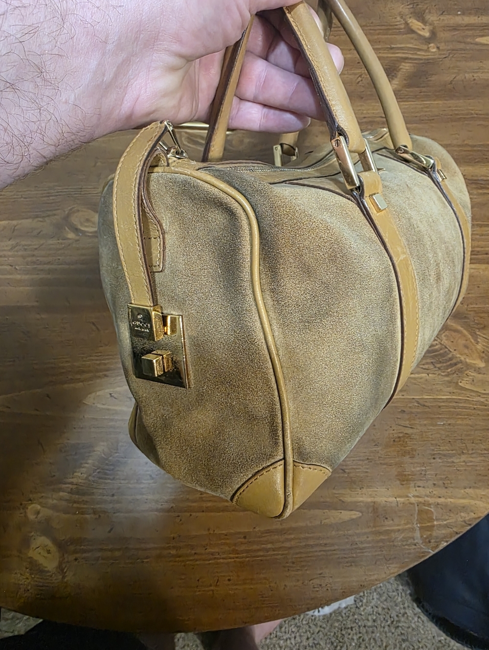 Gucci  Boston Brown/Tan Suede  Bag With C.O.A. - Picture 5 of 11
